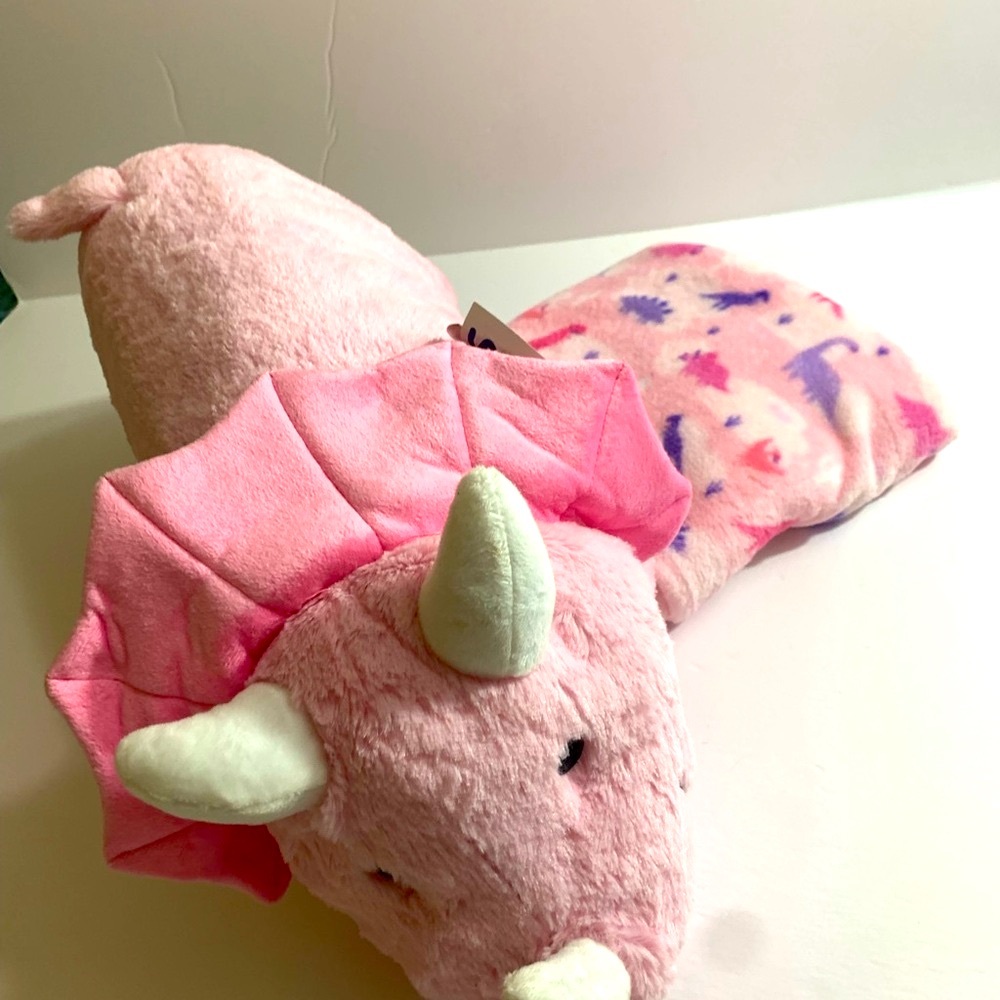 Plush Pink Dinosaur Blanket & Pillow Plush - NWT